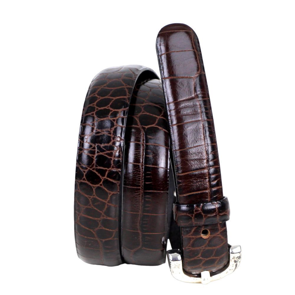 Ann Taylor CROCO BROWN GENUINE LEATHER 3/4"Wd DRESS WOMEN'S BELT Sz M (T11